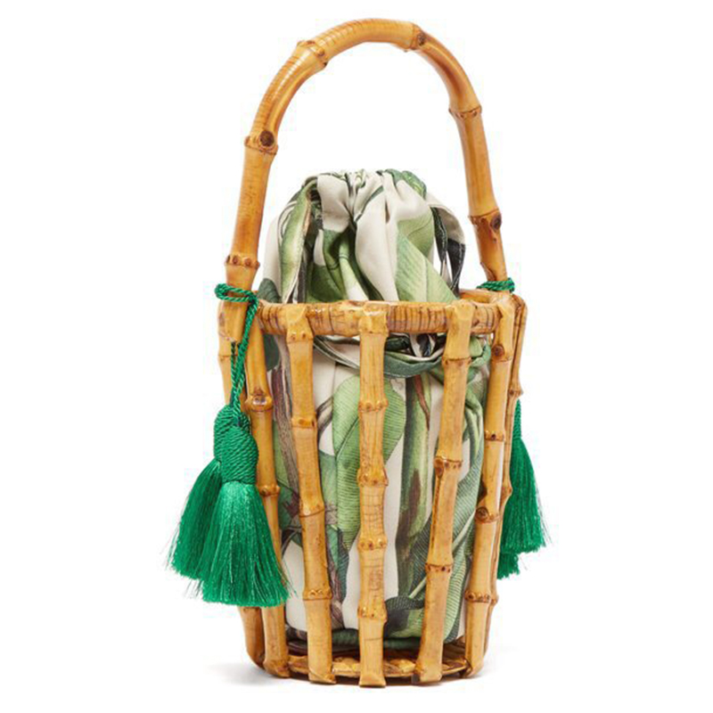 Summer Bali Bamboo Handmade Rattan HandBag Round Bucket Beach Bag With Tassel