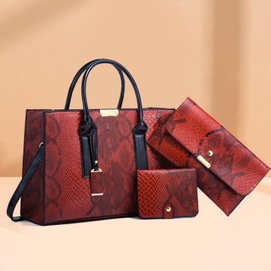 Wholesale Python Printed PU Women Purse and Bag Set 3 in 1 Set Tote HandBag