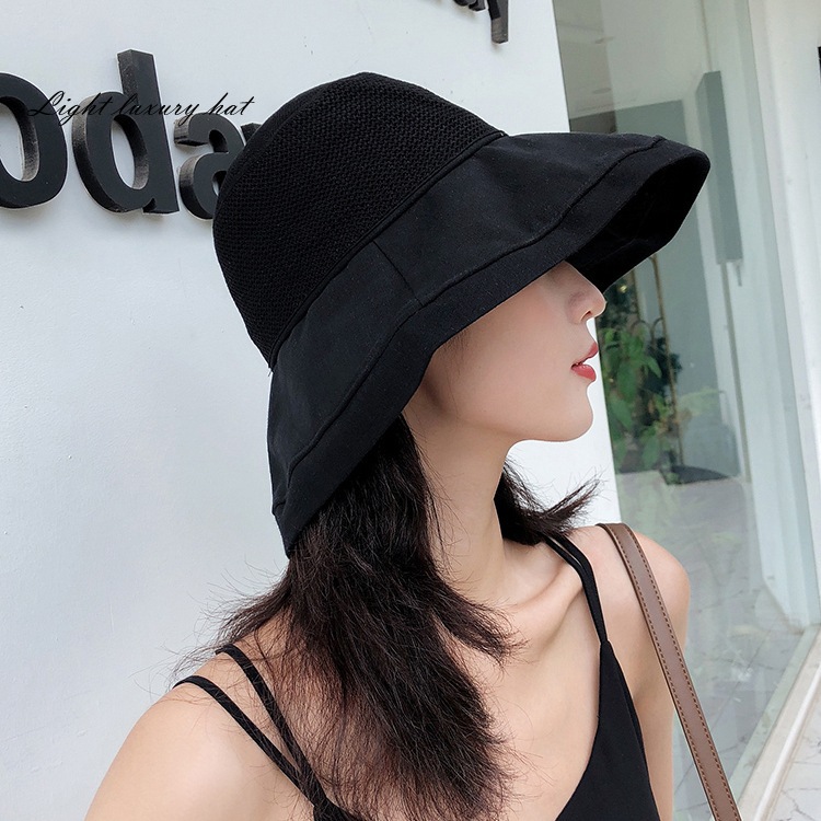 Hollow knitted fisherman hat for women in spring and summer, thin sun hat with foldable large brim to cover face, sun hat