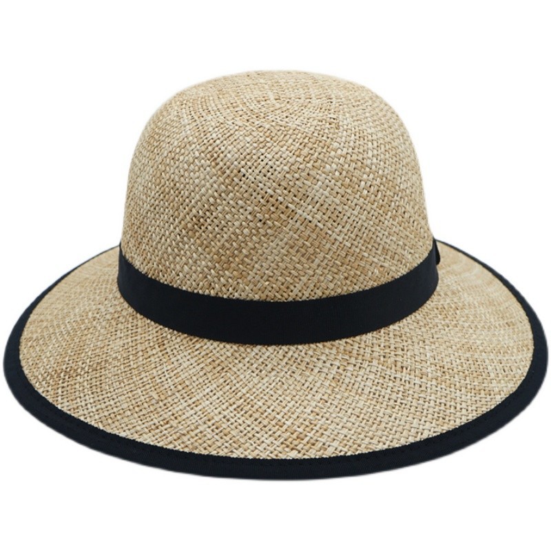 Japanese Fresh Treasure Grass French Black Edge White Edge Top Hat Women’s Summer Vacation Beach Sun Bowl Hat Sun Protection Straw Hat