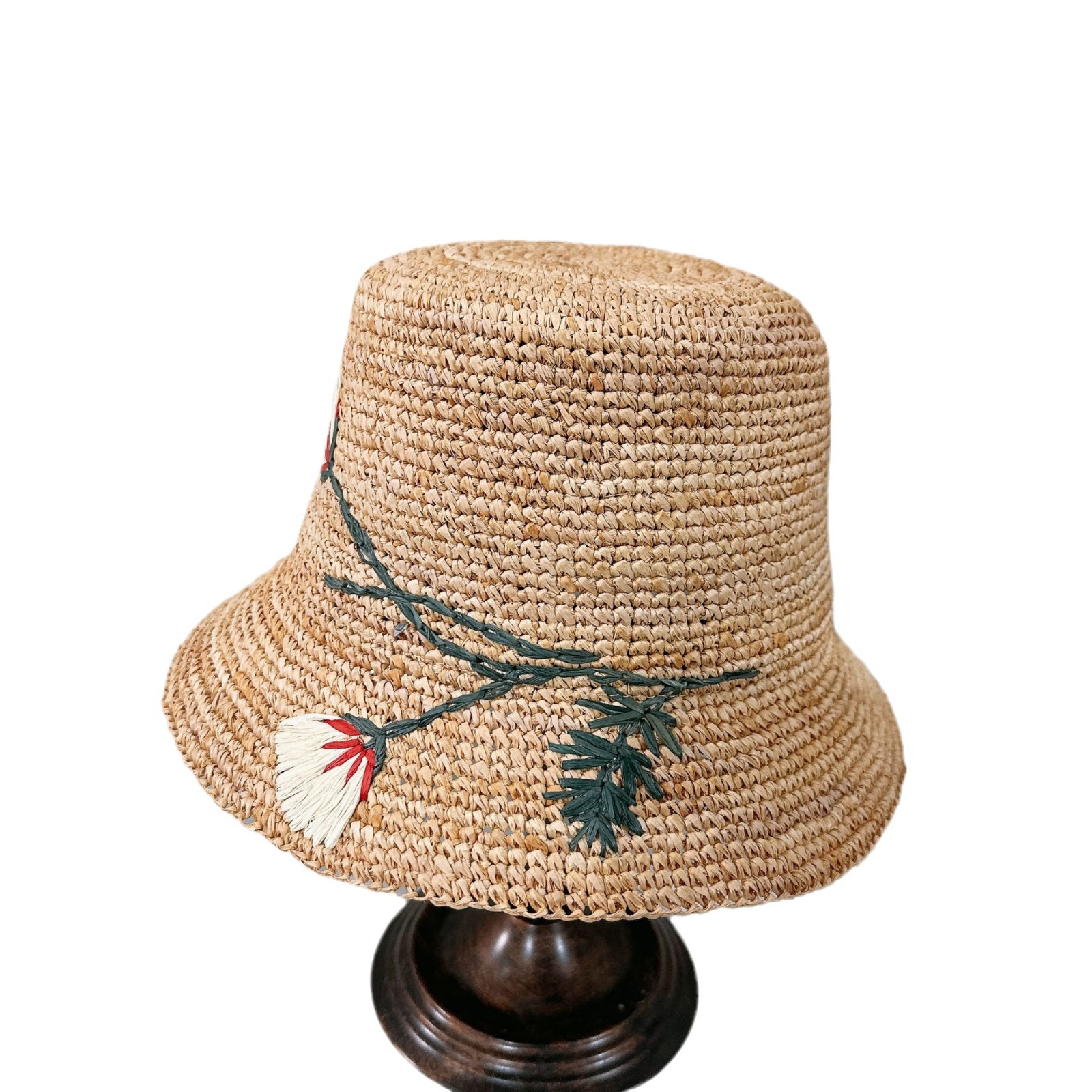 Grass Hat Female Japanese New Product Hand Hook Embroidered Sun Protection Fisherman Hat Summer Outage Foldable Lafite Grass Sunshade Hat